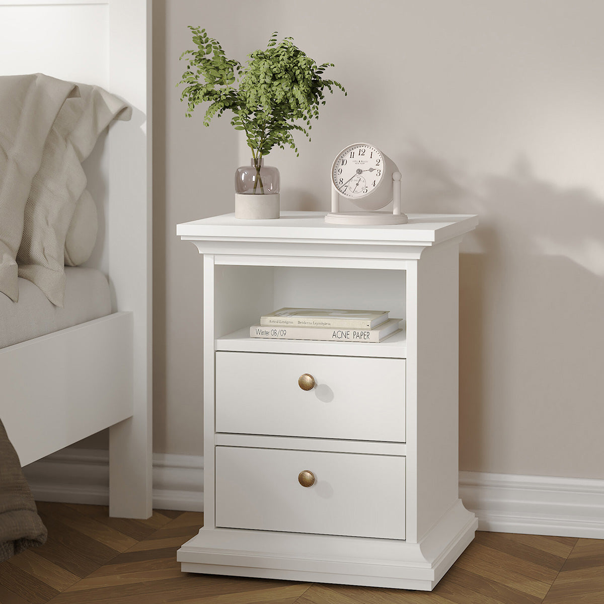 Wooden Bedside Cabinet With 2 Drawers - Paris