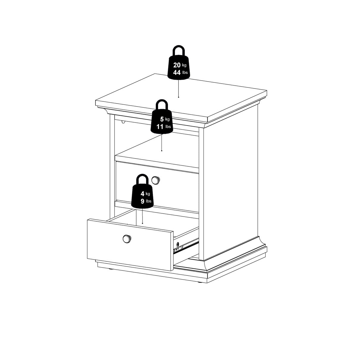 Wooden Bedside Cabinet With 2 Drawers - Paris