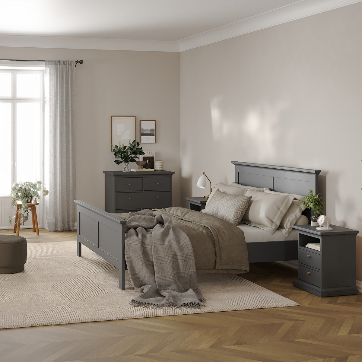 Wooden Bedside Cabinet With 2 Drawers - Paris