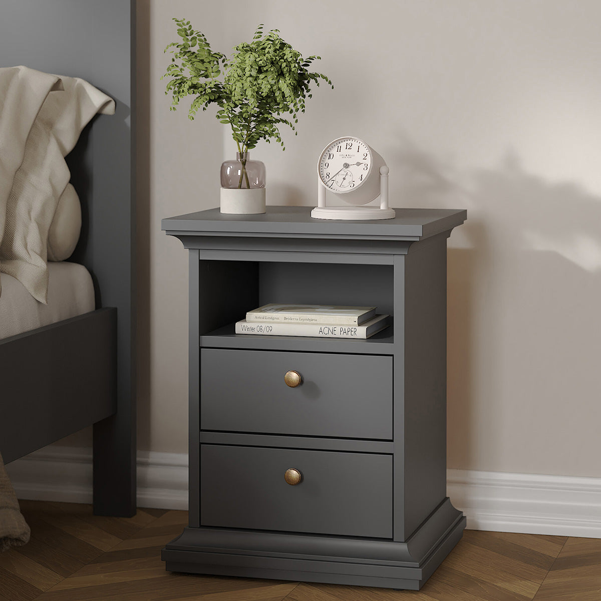 Wooden Bedside Cabinet With 2 Drawers - Paris