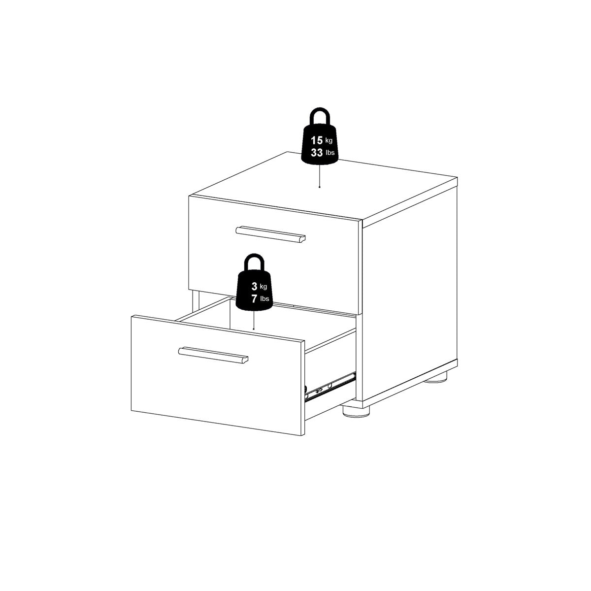 Wooden Bedside Cabinet With 2 Drawers - Pepe