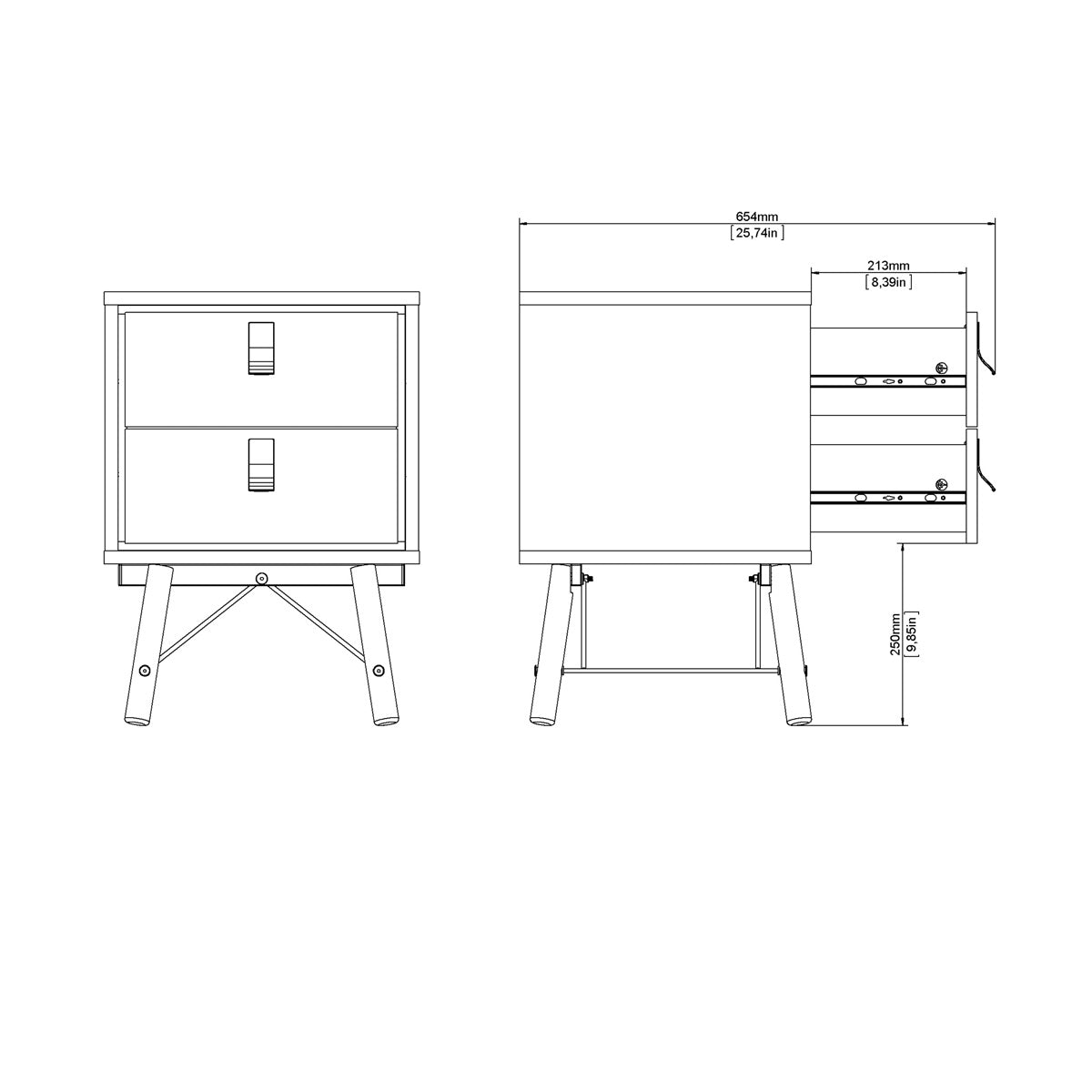 Wooden Bedside Cabinet With 2 Drawers - Ry