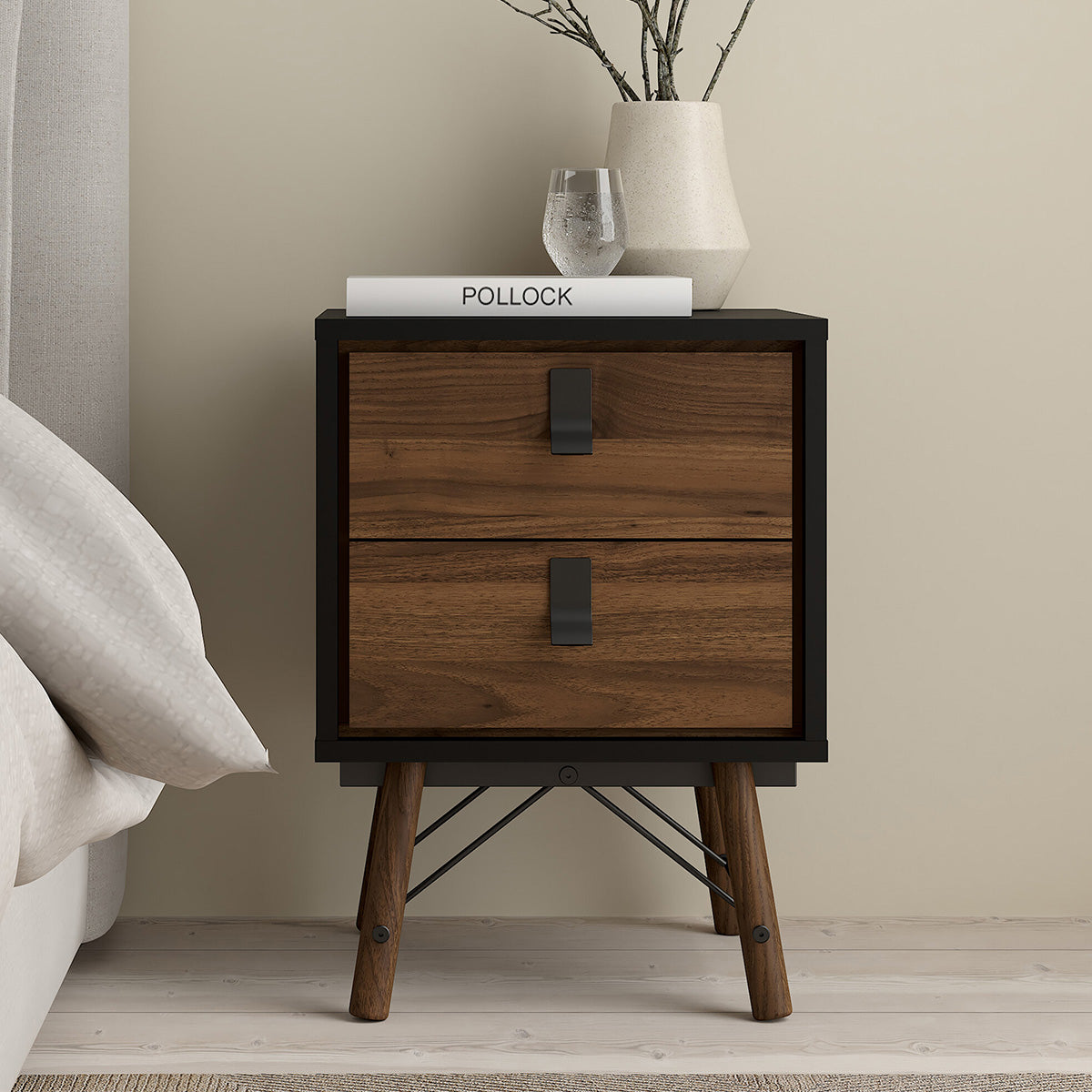 Wooden Bedside Cabinet With 2 Drawers - Ry