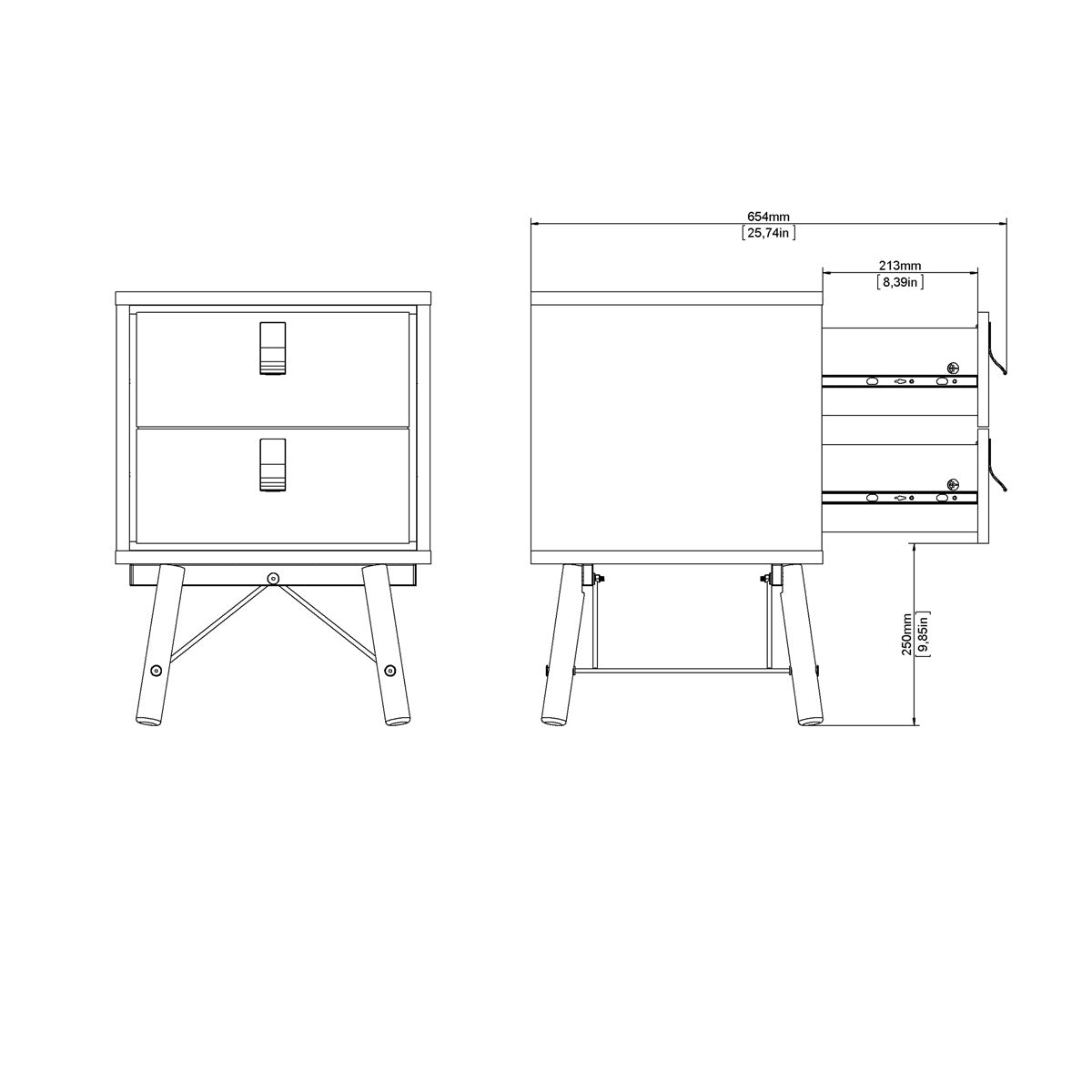 Wooden Bedside Cabinet With 2 Drawers - Ry