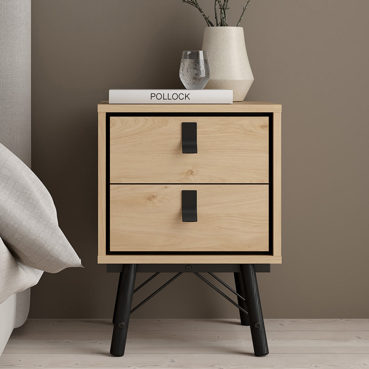 Wooden Bedside Cabinet With 2 Drawers - Ry