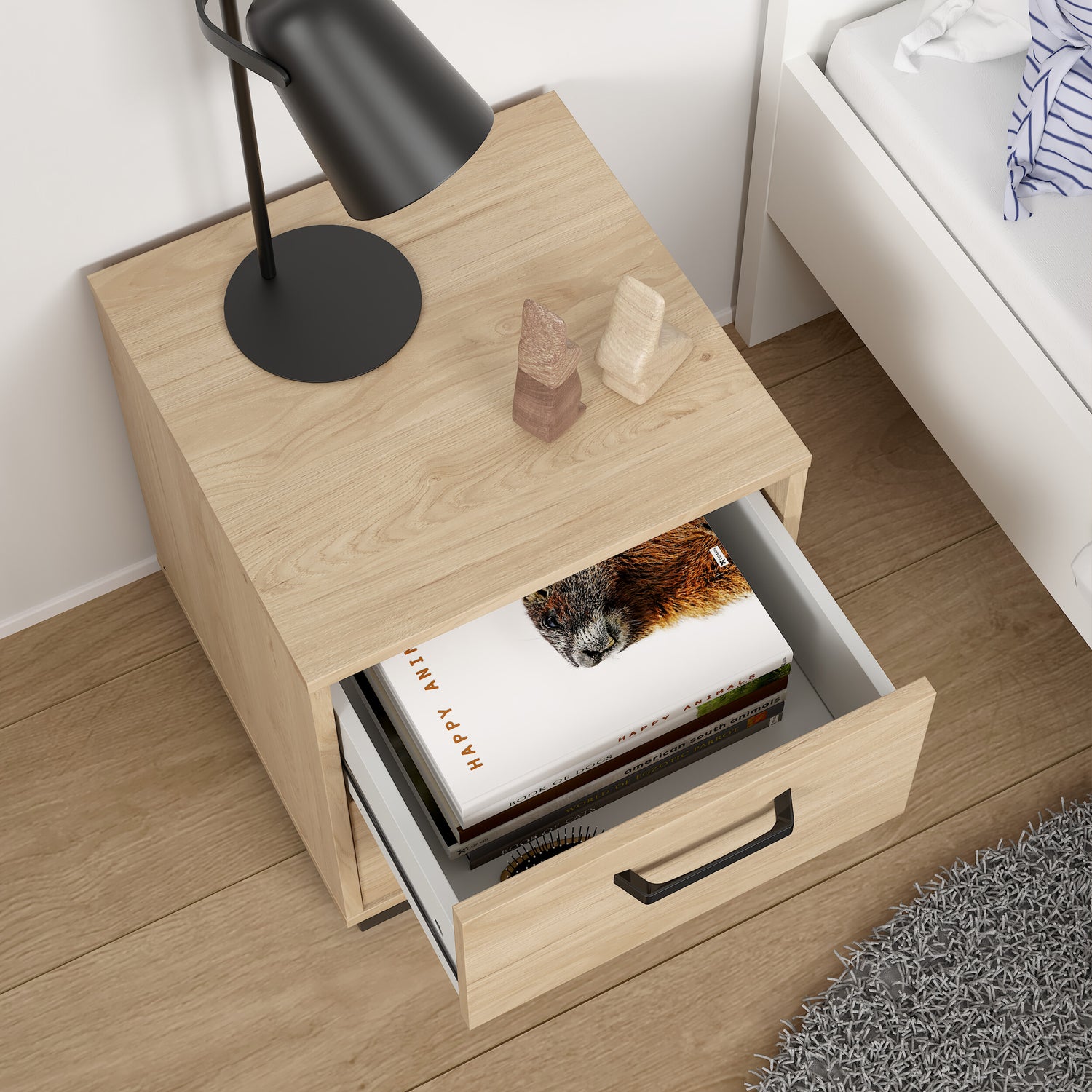 Wooden Bedside Cabinet With 2 Drawers - Sofia