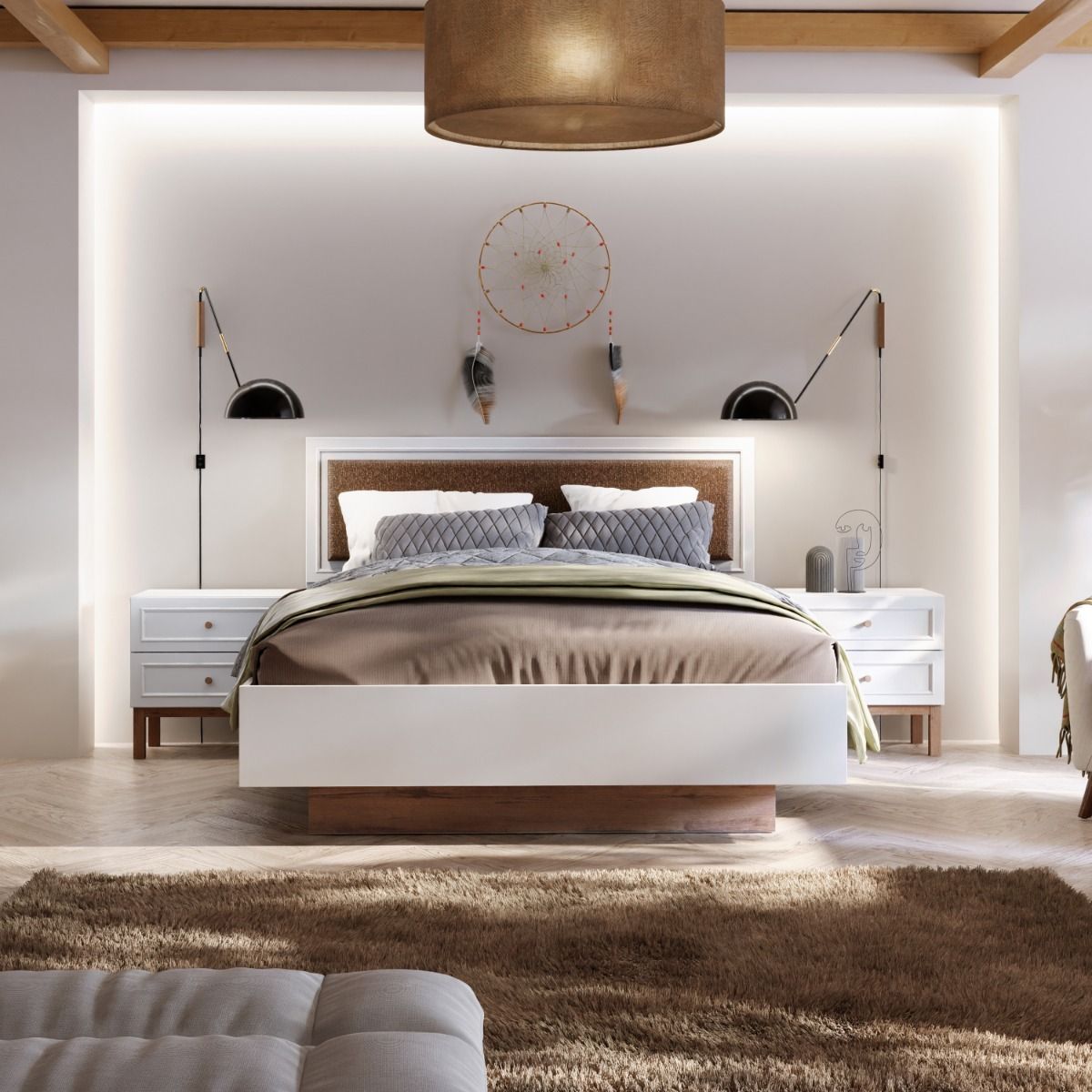 Wooden Bedside Cabinet With 2 Drawers - Wensley