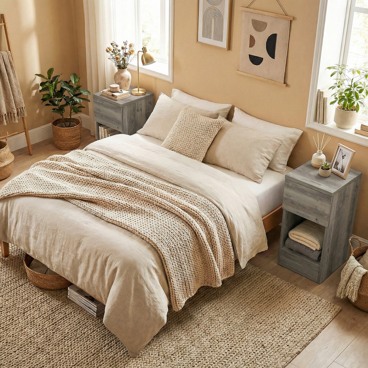 Wooden Bedside Cabinet 20cm Wide With 2 Drawers - Velmora