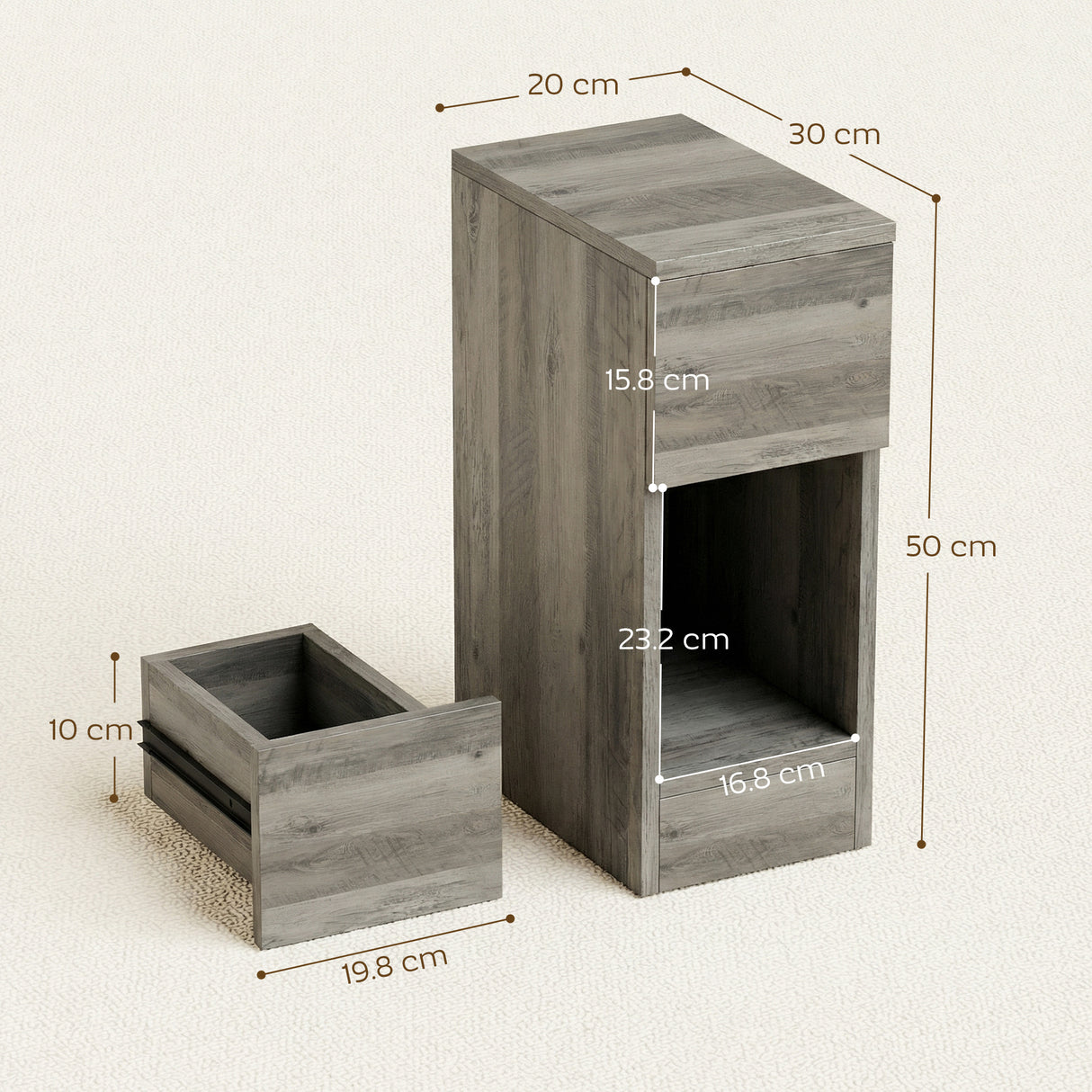 Wooden Bedside Cabinet 20cm Wide With 2 Drawers - Velmora