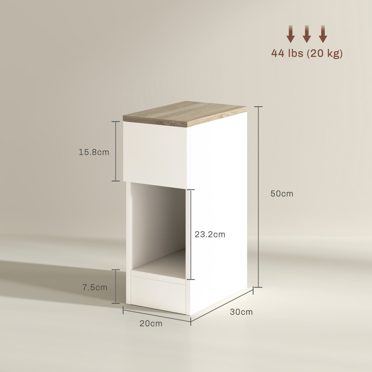 Wooden Bedside Cabinet 20cm Wide With 2 Drawers - Velmora
