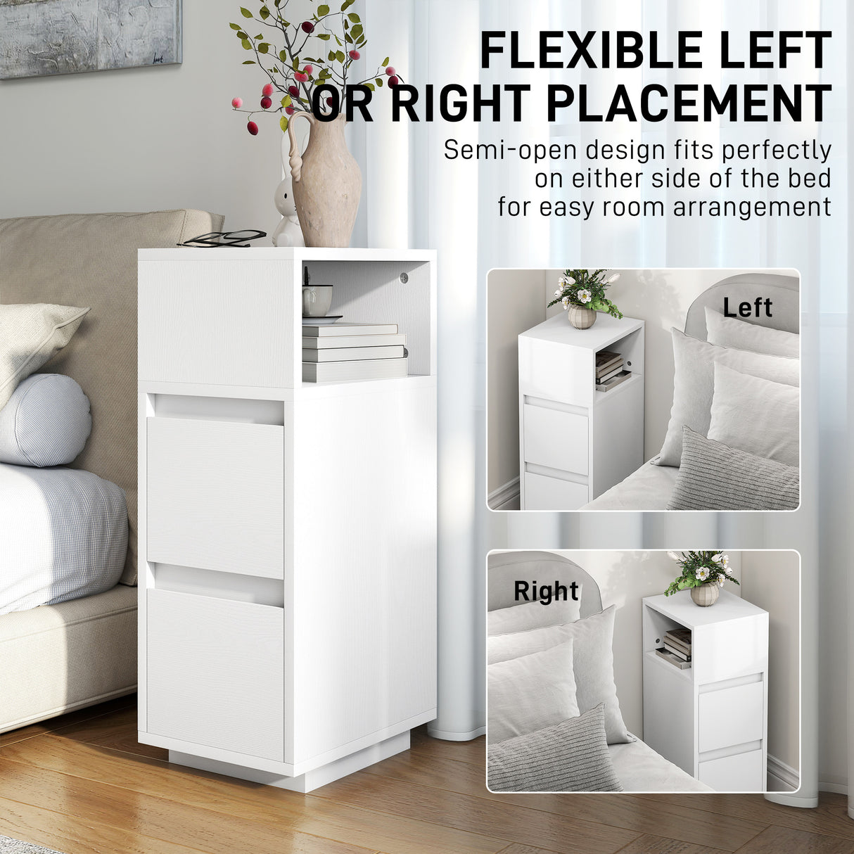 Wooden Bedside Cabinet 25cm Wide With 2 Drawers - Velmora