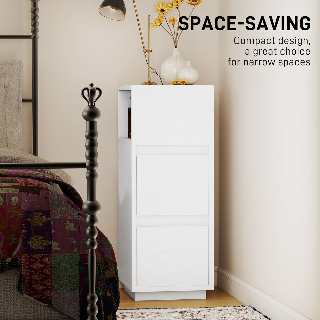 Wooden Bedside Cabinet 25cm Wide With 2 Drawers - Velmora