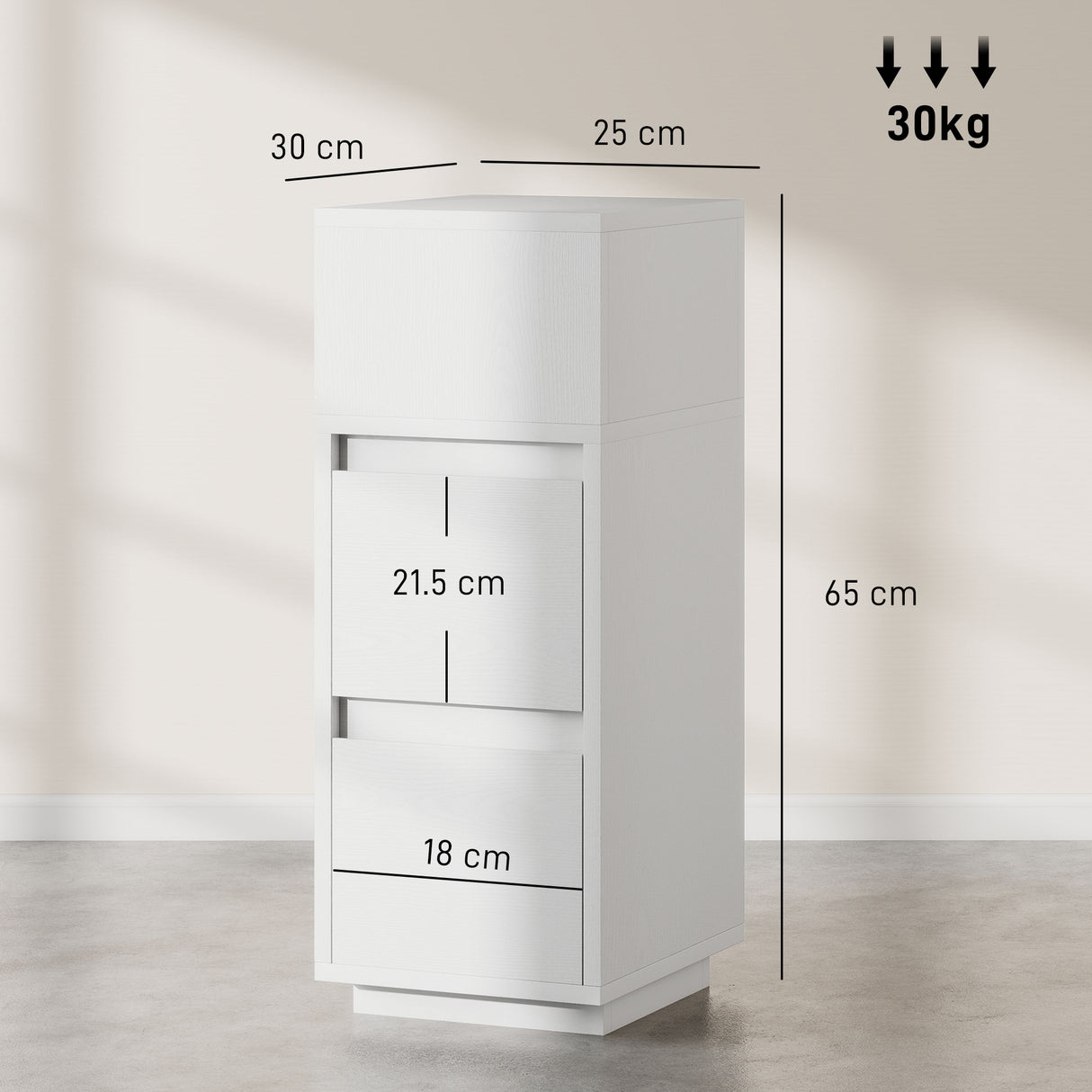 Wooden Bedside Cabinet 25cm Wide With 2 Drawers - Velmora