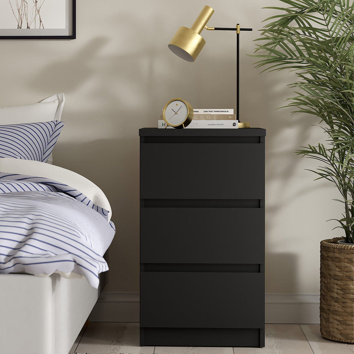Wooden Bedside Cabinet With 3 Drawers - Naia