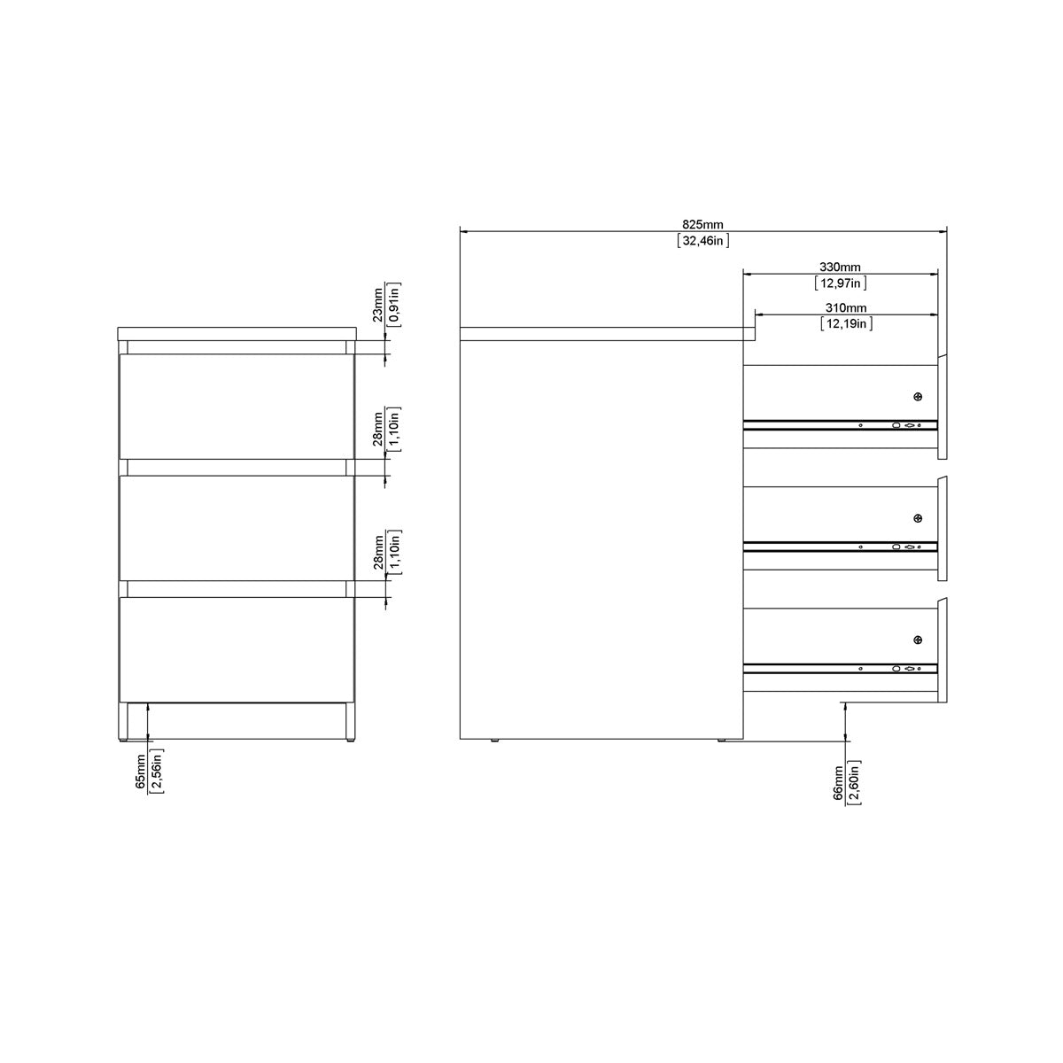 Wooden Bedside Cabinet With 3 Drawers - Naia