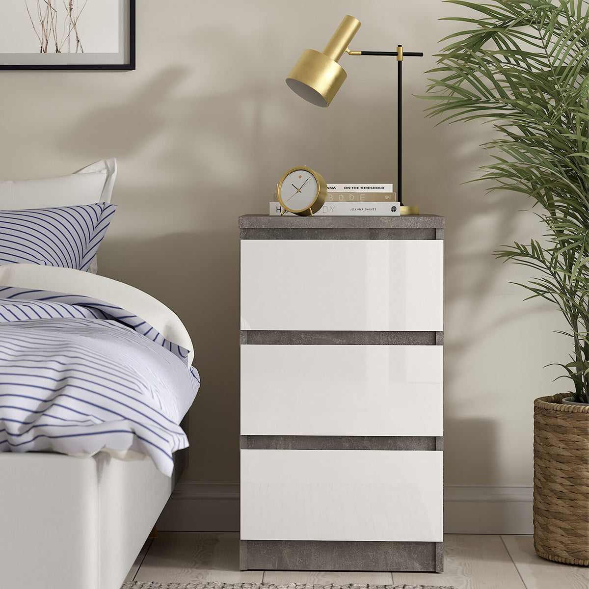 Wooden Bedside Cabinet With 3 Drawers - Naia