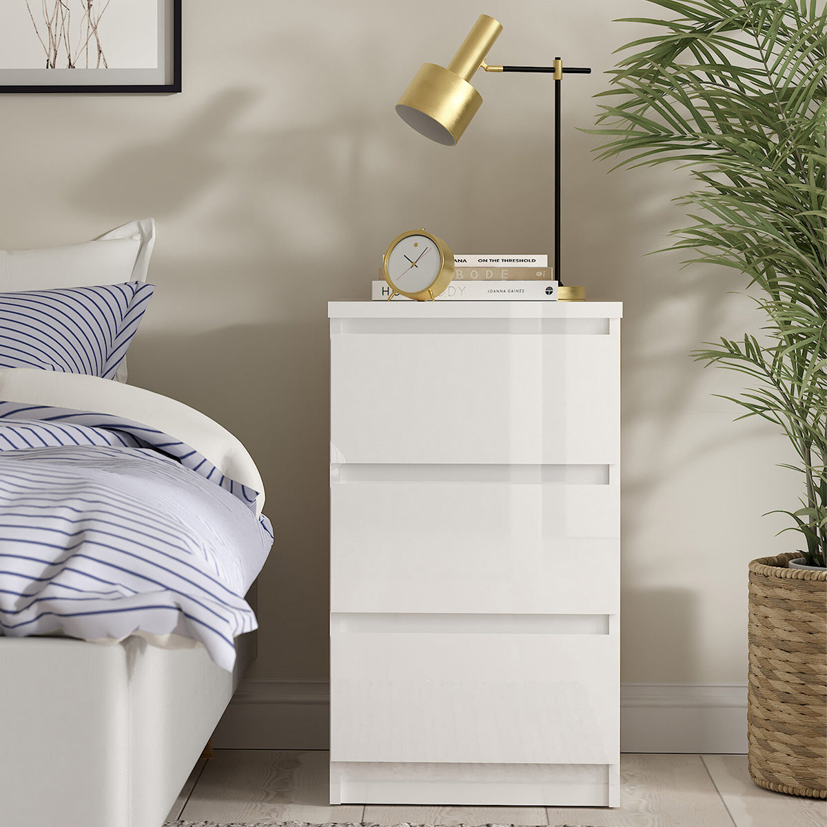 Wooden Bedside Cabinet With 3 Drawers - Naia