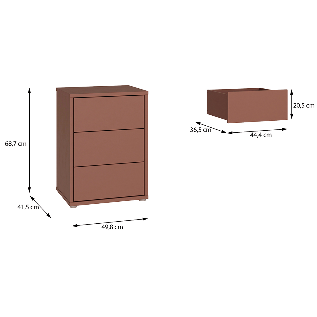 Wooden Bedside Cabinet With 3 Push-to-Open Drawers - Alice Springs