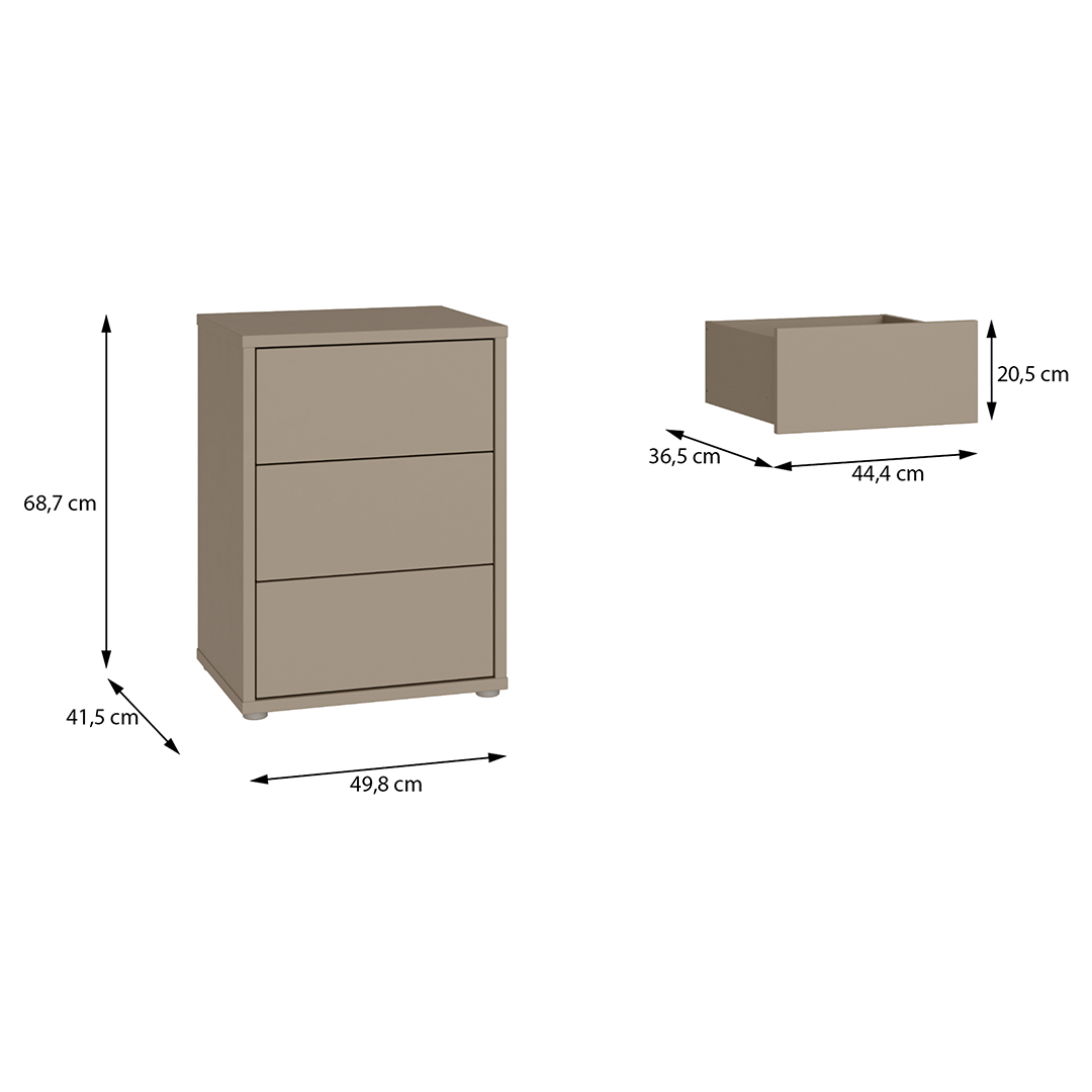 Wooden Bedside Cabinet With 3 Push-to-Open Drawers - Alice Springs