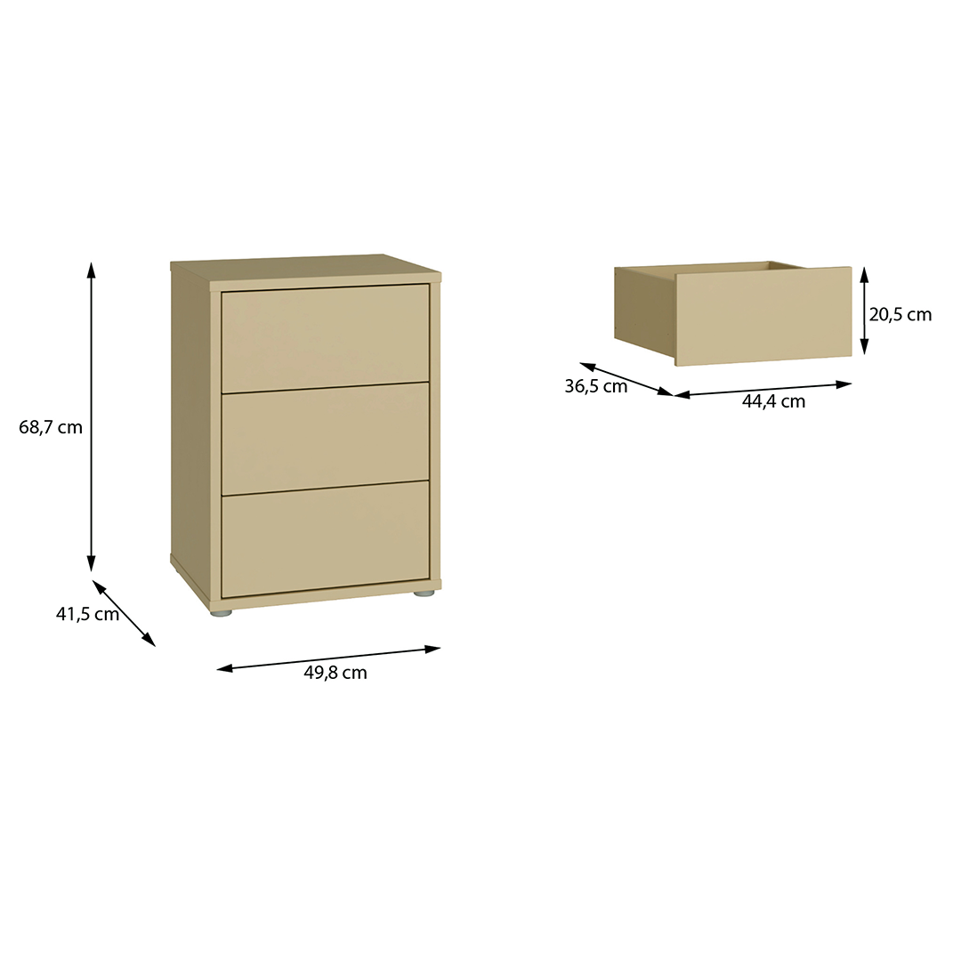Wooden Bedside Cabinet With 3 Push-to-Open Drawers - Alice Springs