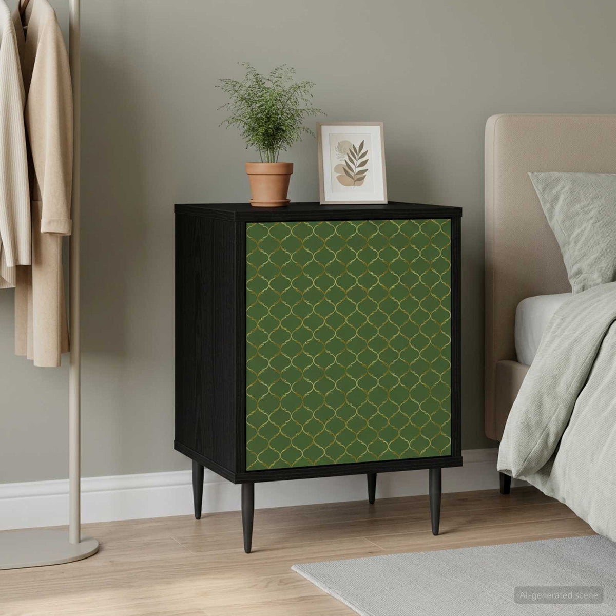 Wooden Bedside Cabinet 36cm Wide With 1 Door And Raised Feet - Geleen