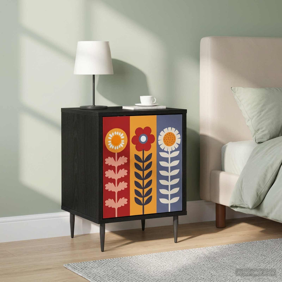 Wooden Bedside Cabinet 36cm Wide With 1 Door And Raised Feet in Set Of 2 - Essen