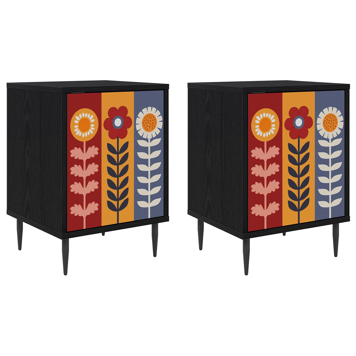 Wooden Bedside Cabinet 36cm Wide With 1 Door And Raised Feet in Set Of 2 - Essen
