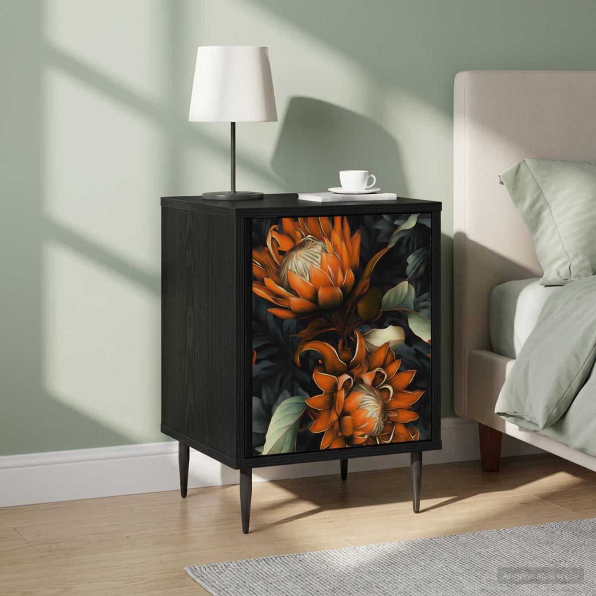 Wooden Bedside Cabinet 36cm Wide With 1 Door And Raised Feet in Set Of 2 - Lochem