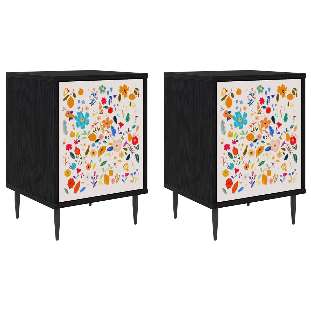 Wooden Bedside Cabinet 36cm Wide With 1 Door And Raised Feet in Set Of 2 - Mainz