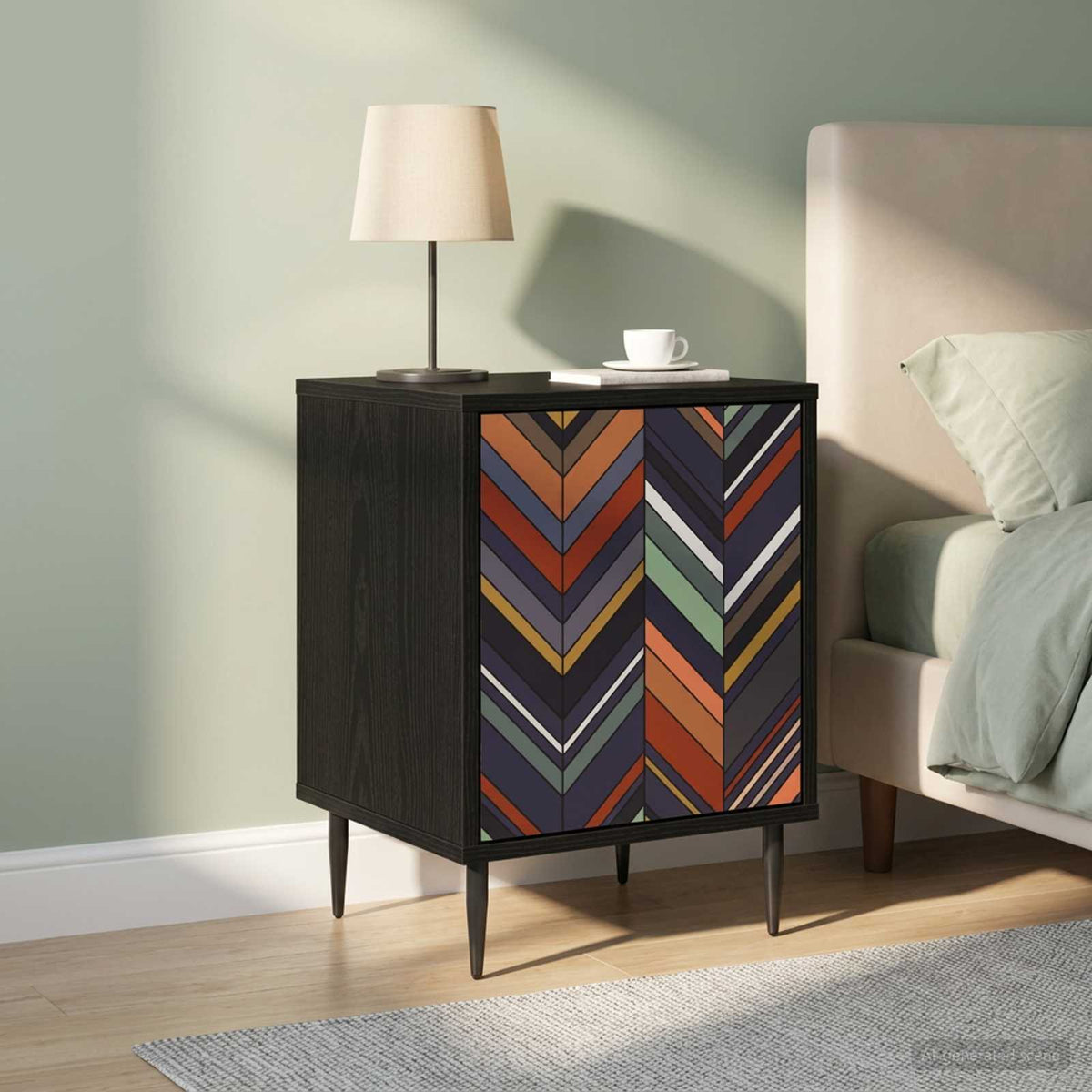 Wooden Bedside Cabinet 36cm Wide With 1 Door And Raised Feet in Set Of 2 - Ommen