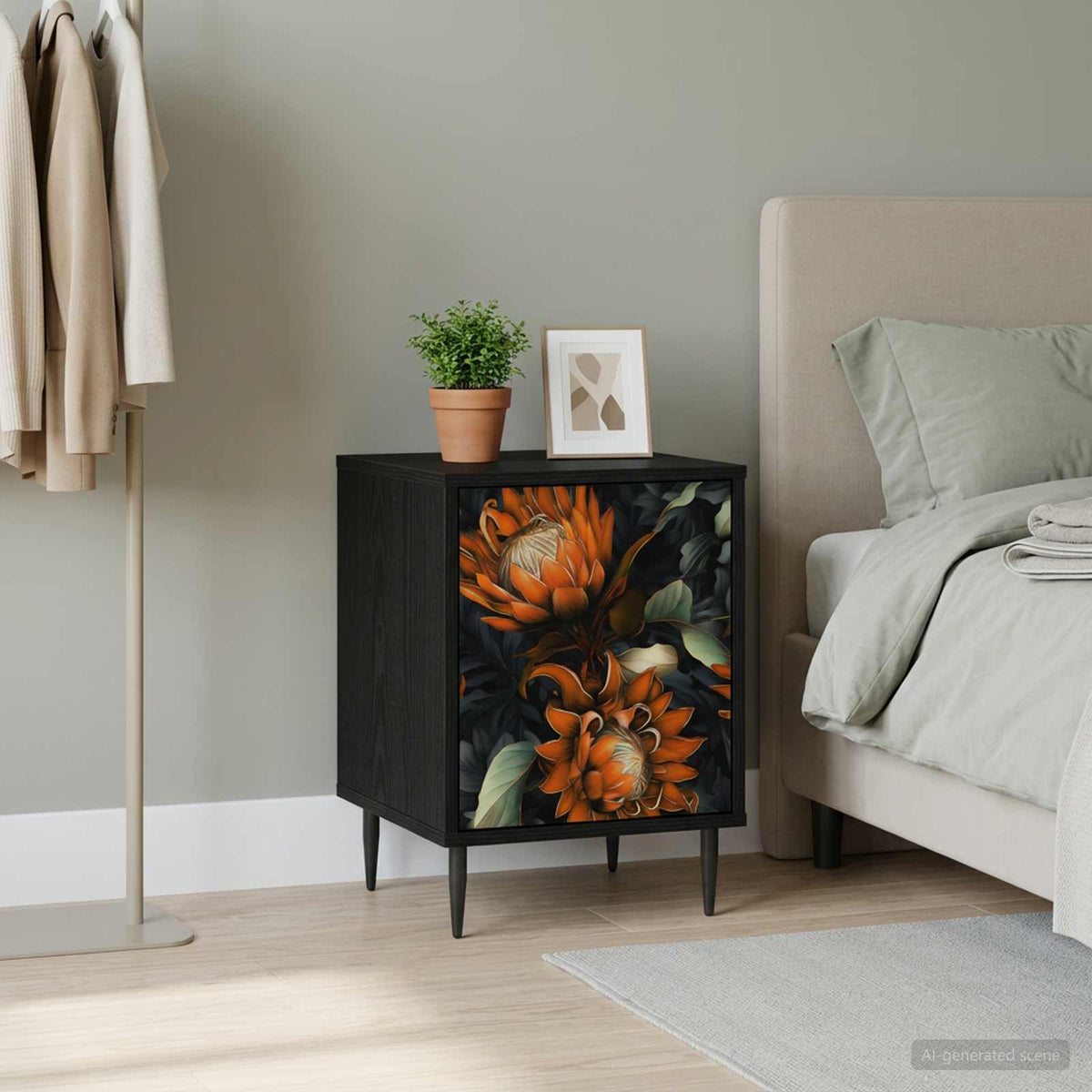 Wooden Bedside Cabinet 36cm Wide With 1 Door And Raised Feet - Lochem