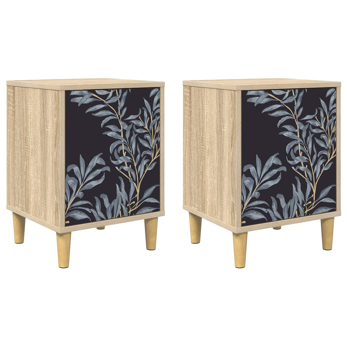 Wooden Bedside Cabinet 36cm Wide With 1 Door in Set Of 2 - Dokkum