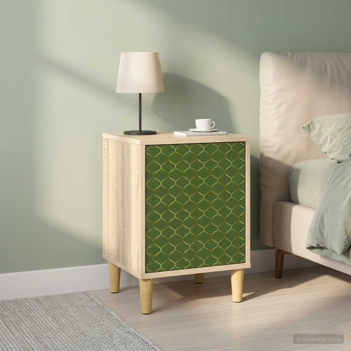 Wooden Bedside Cabinet 36cm Wide With 1 Door in Set Of 2 - Geleen