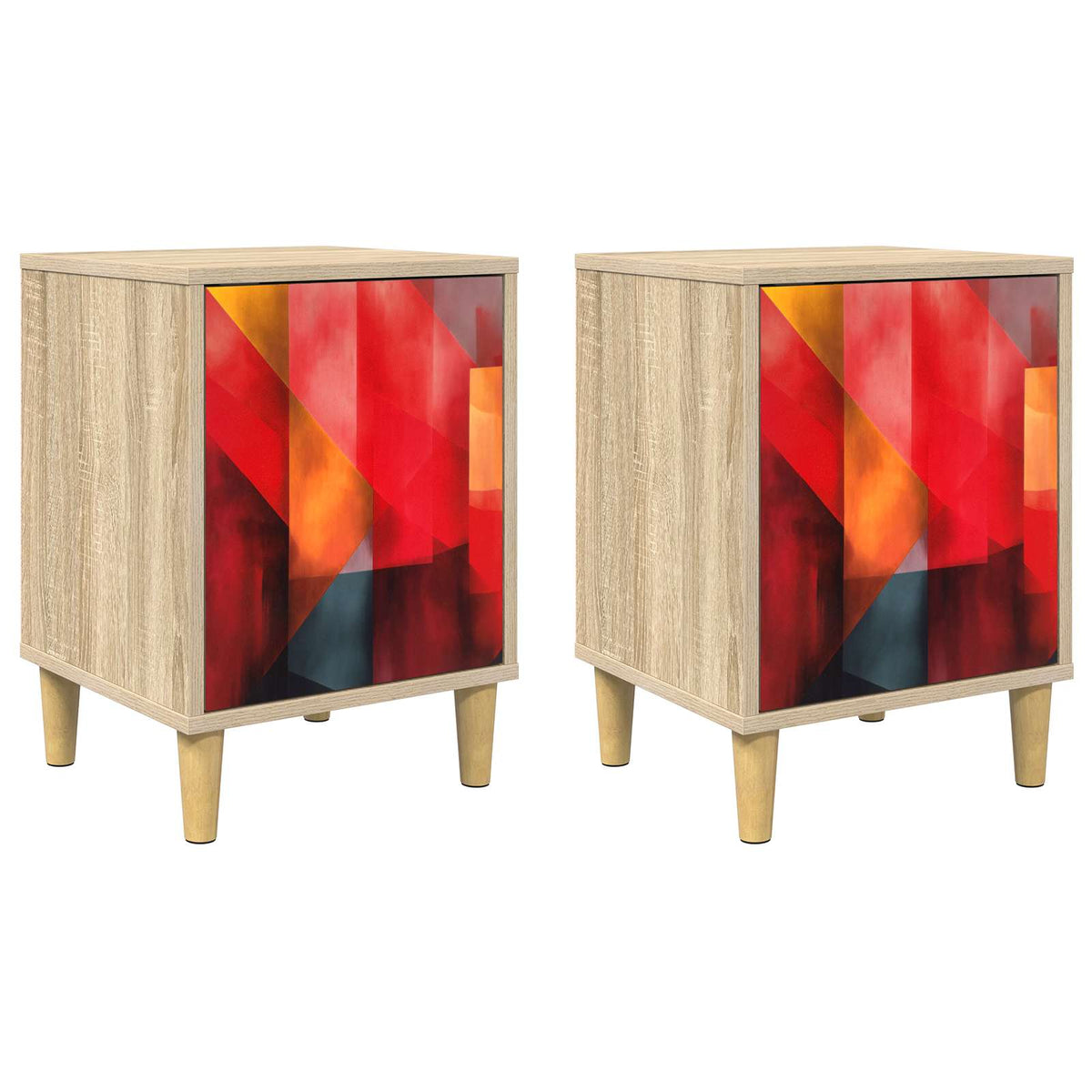 Wooden Bedside Cabinet 36cm Wide With 1 Door in Set Of 2 - Heesch