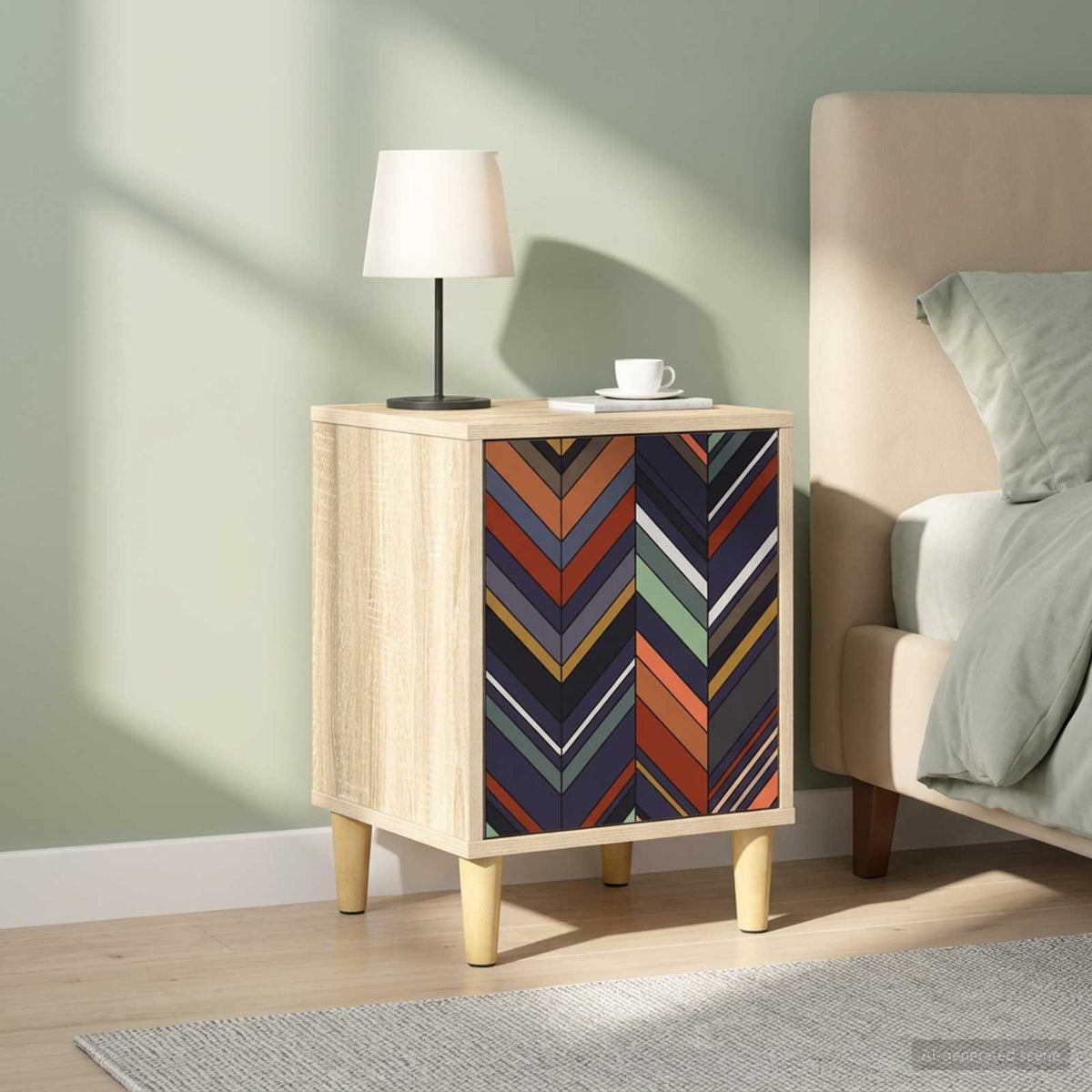Wooden Bedside Cabinet 36cm Wide With 1 Door in Set Of 2 - Ommen