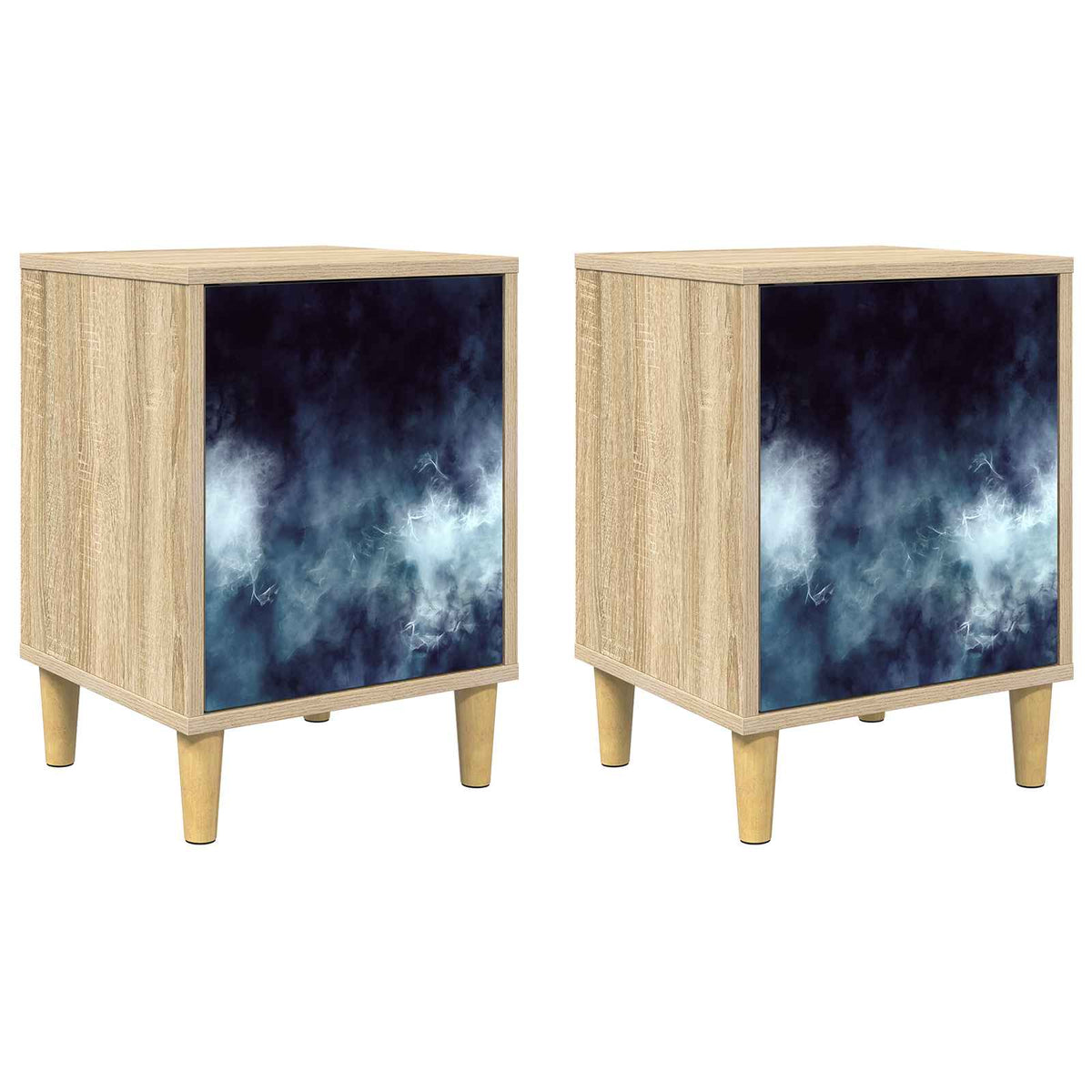 Wooden Bedside Cabinet 36cm Wide With 1 Door in Set Of 2 - Raalte