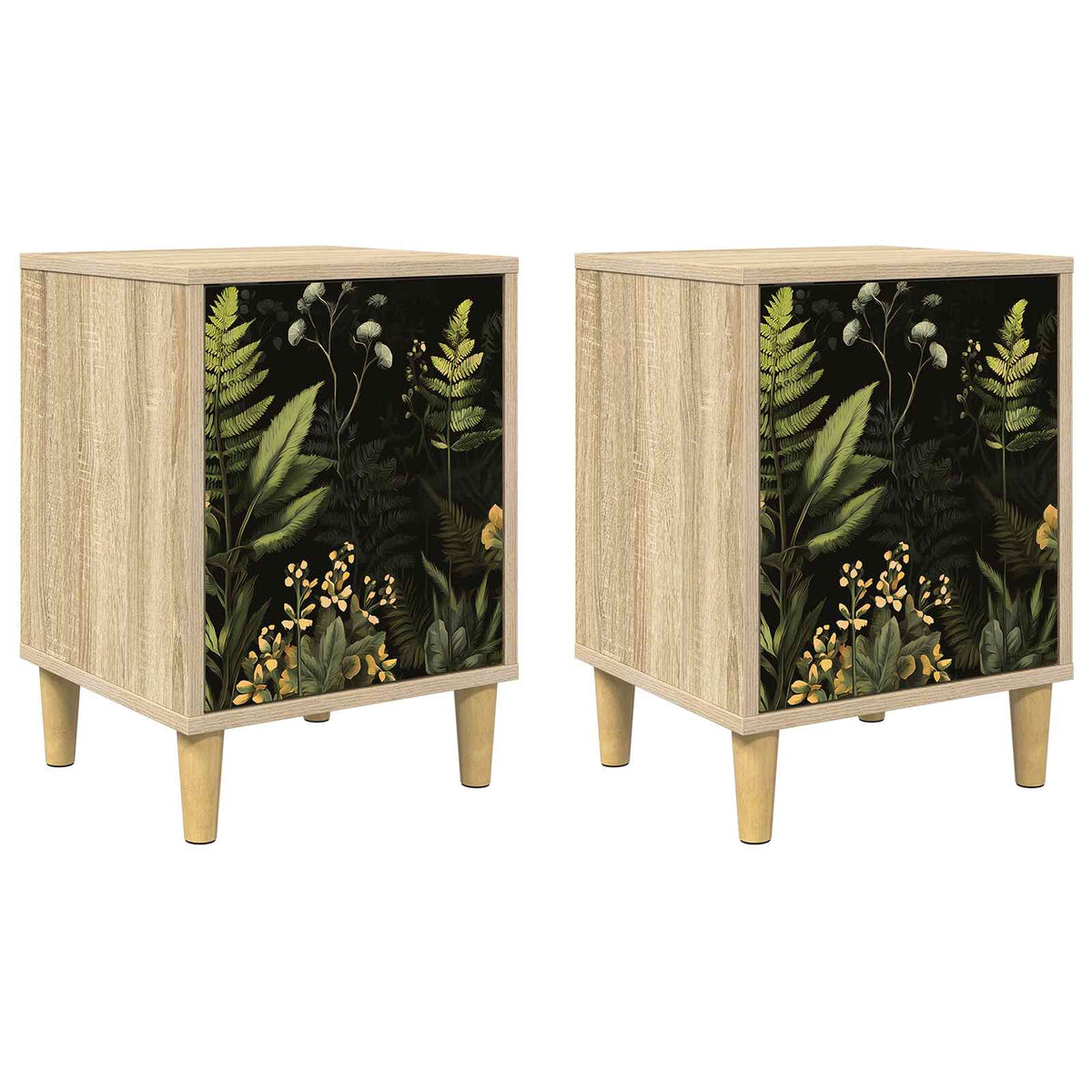 Wooden Bedside Cabinet 36cm Wide With 1 Door in Set Of 2 - Rhenen