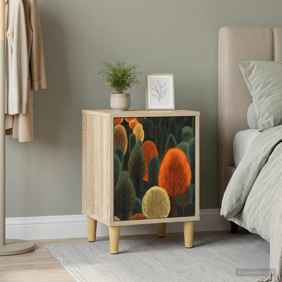 Wooden Bedside Cabinet 36cm Wide With 1 Door - Zaandam