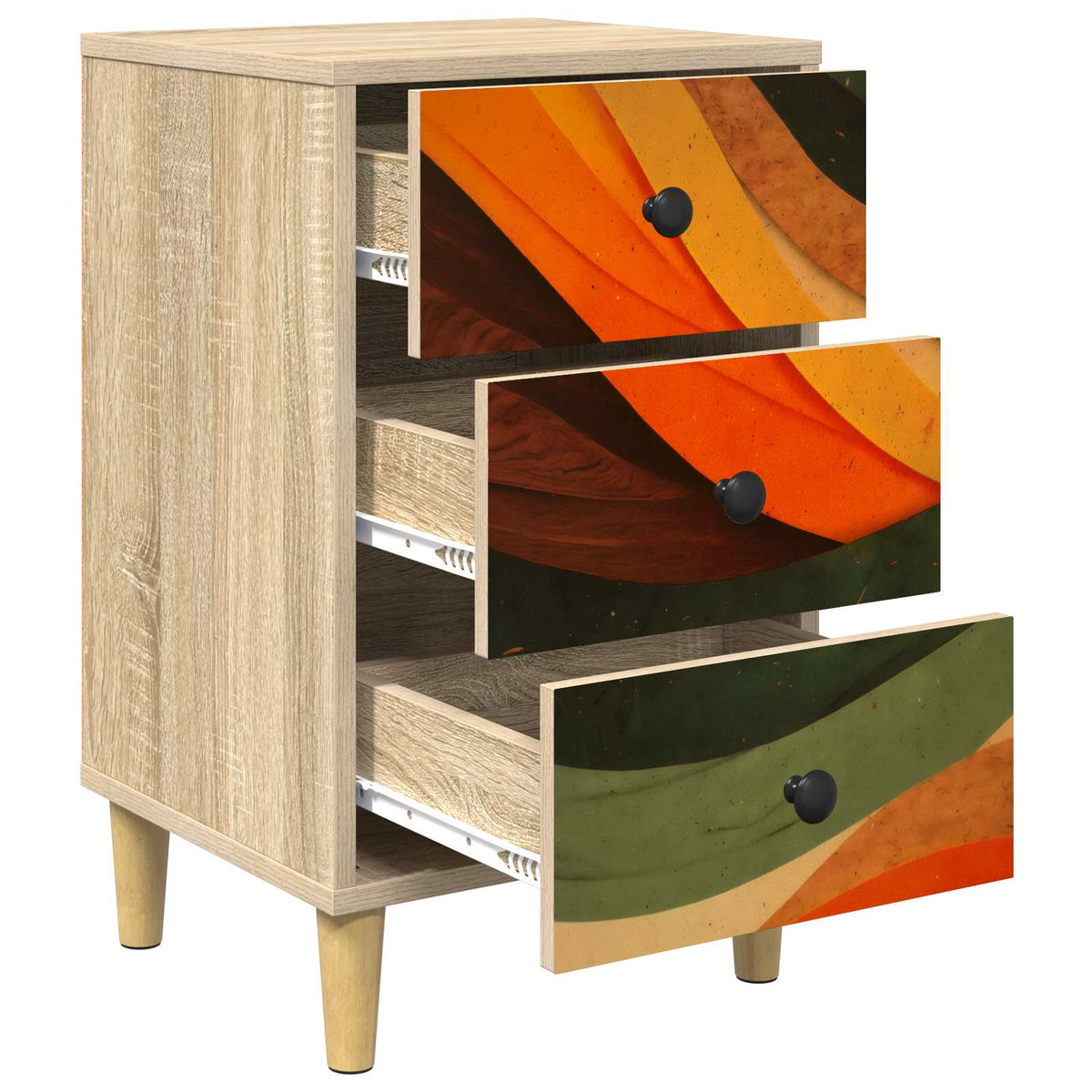 Wooden Bedside Cabinet 36cm Wide With 3 Drawers - Bonn