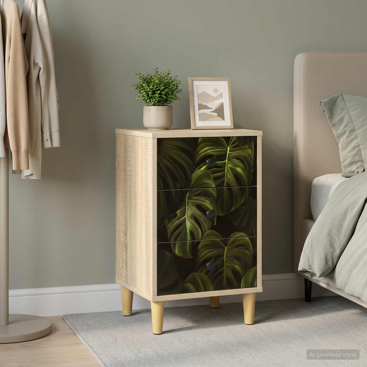 Wooden Bedside Cabinet 36cm Wide With 3 Drawers - Elburg