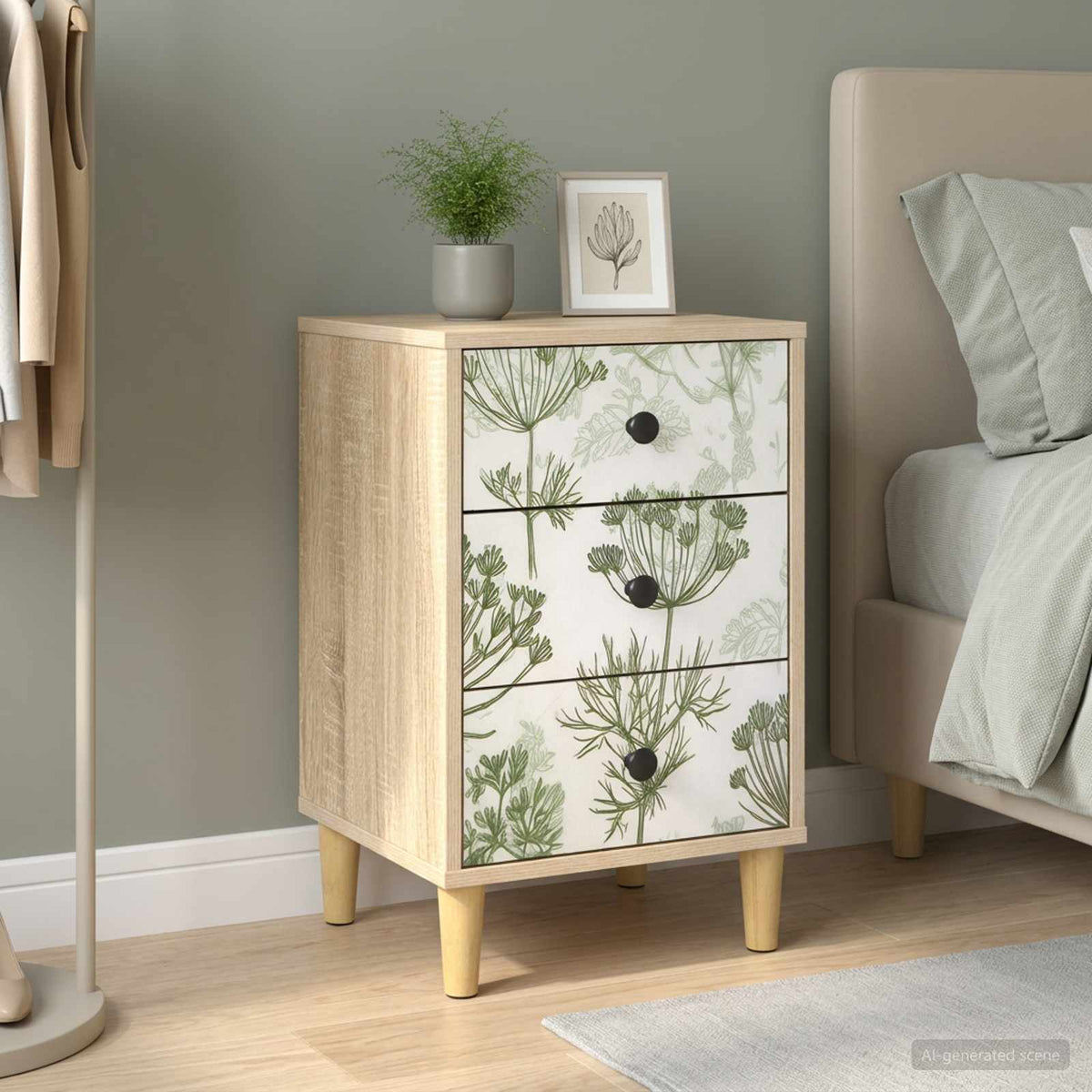 Wooden Bedside Cabinet 36cm Wide With 3 Drawers - Gotha