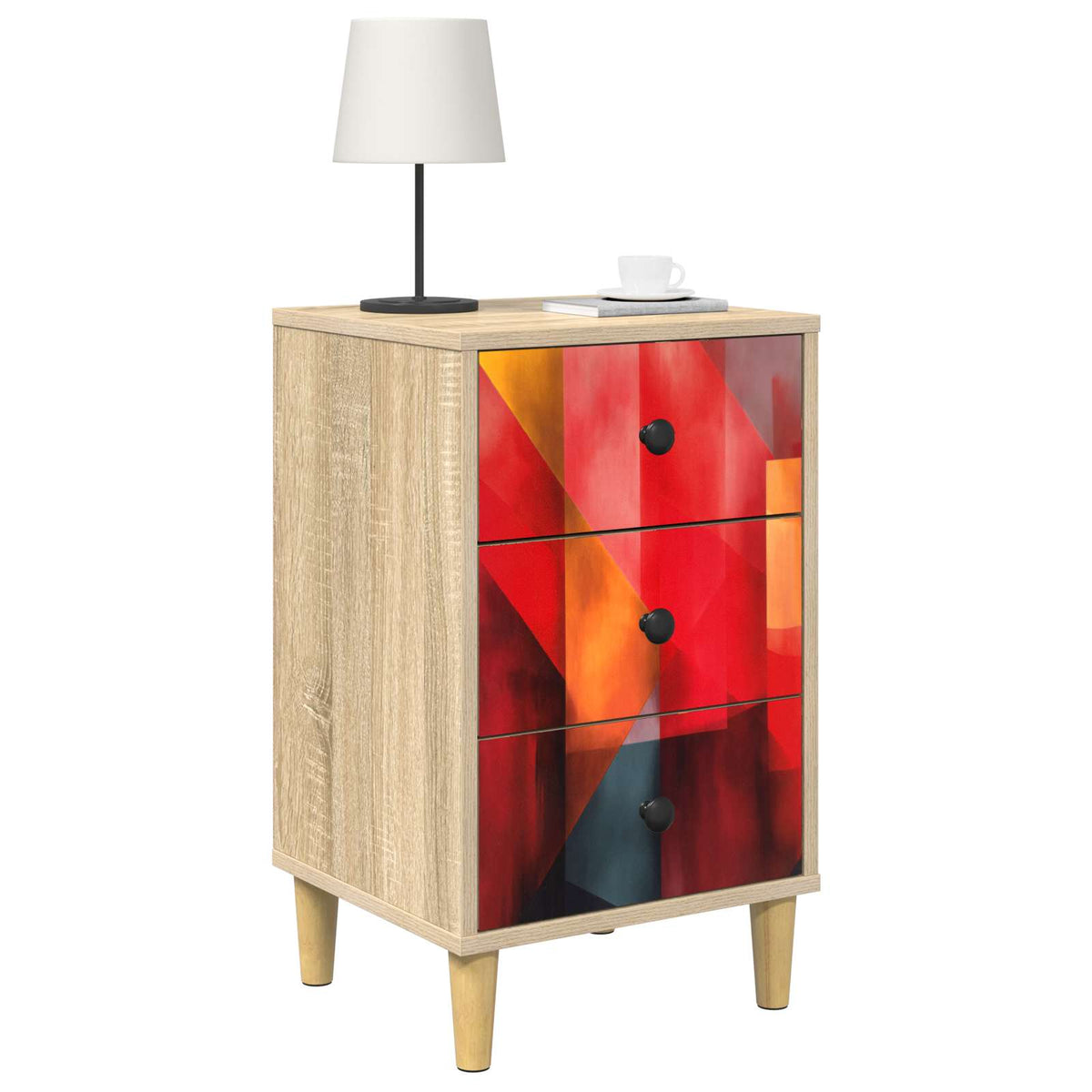 Wooden Bedside Cabinet 36cm Wide With 3 Drawers - Heesch