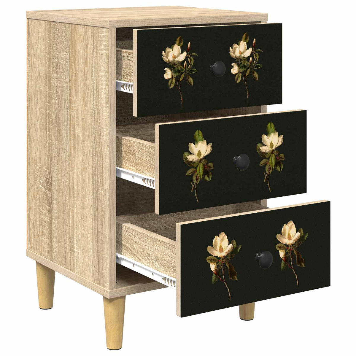 Wooden Bedside Cabinet 36cm Wide With 3 Drawers in Set Of 2 - Bremen