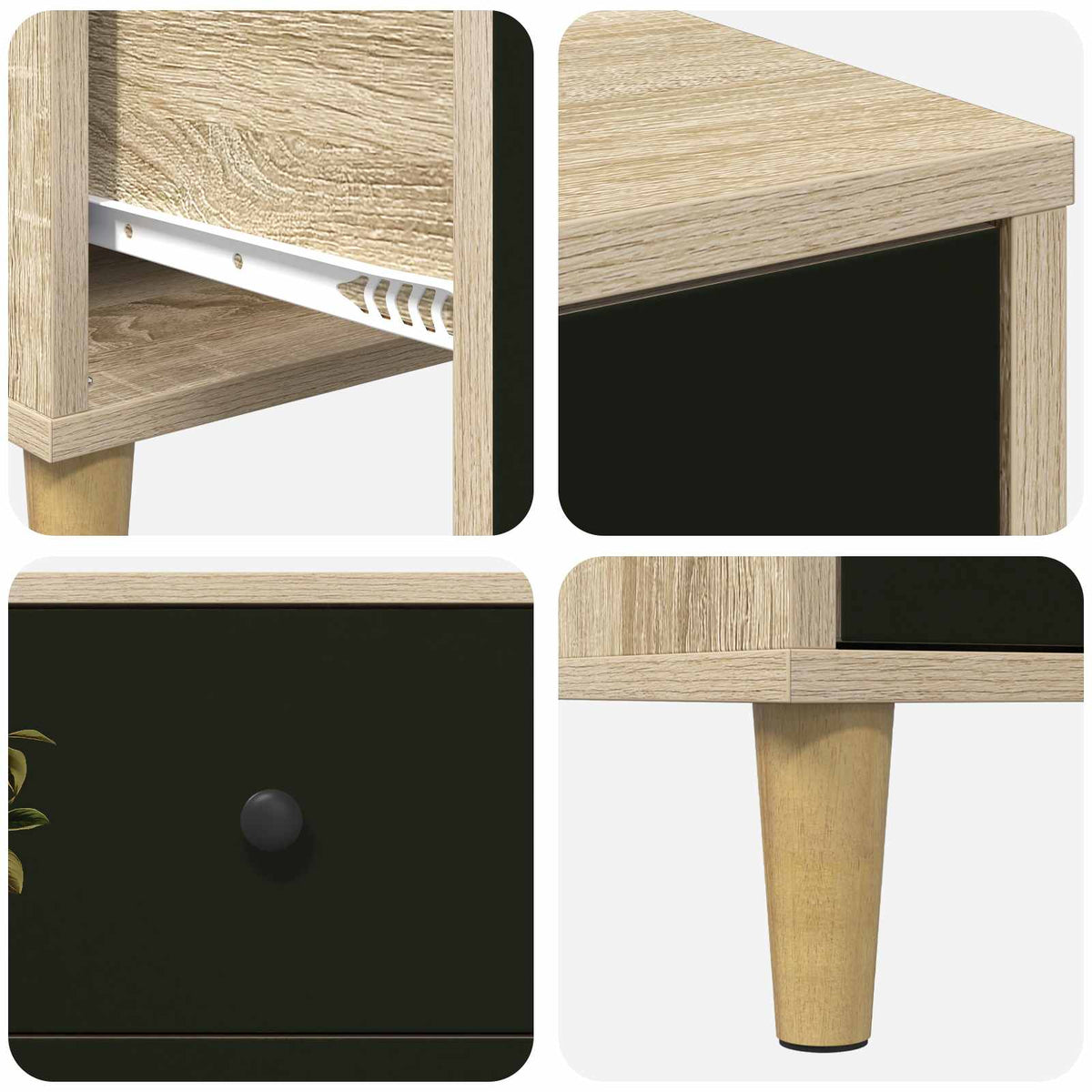 Wooden Bedside Cabinet 36cm Wide With 3 Drawers in Set Of 2 - Bremen