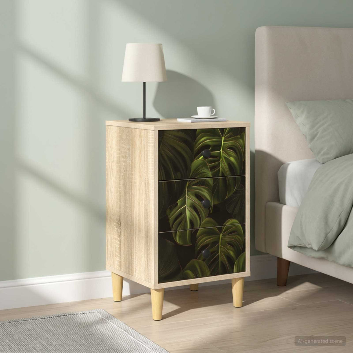 Wooden Bedside Cabinet 36cm Wide With 3 Drawers in Set Of 2 - Elburg