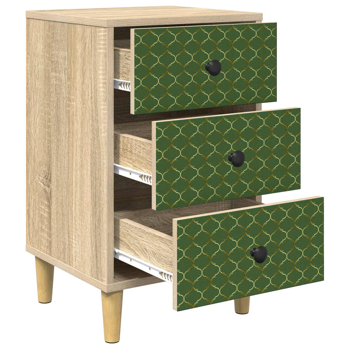 Wooden Bedside Cabinet 36cm Wide With 3 Drawers in Set Of 2 - Geleen