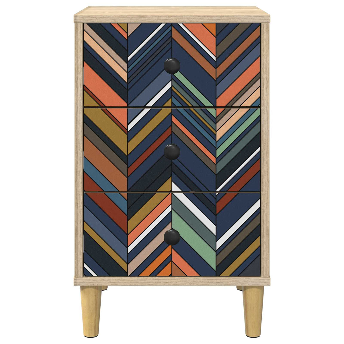 Wooden Bedside Cabinet 36cm Wide With 3 Drawers in Set Of 2 - Ommen