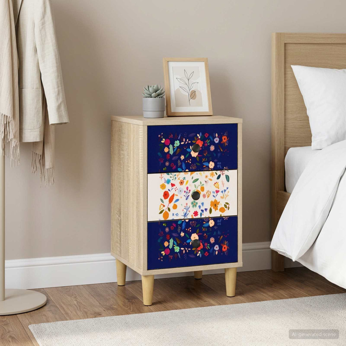 Wooden Bedside Cabinet 36cm Wide With 3 Drawers - Mainz