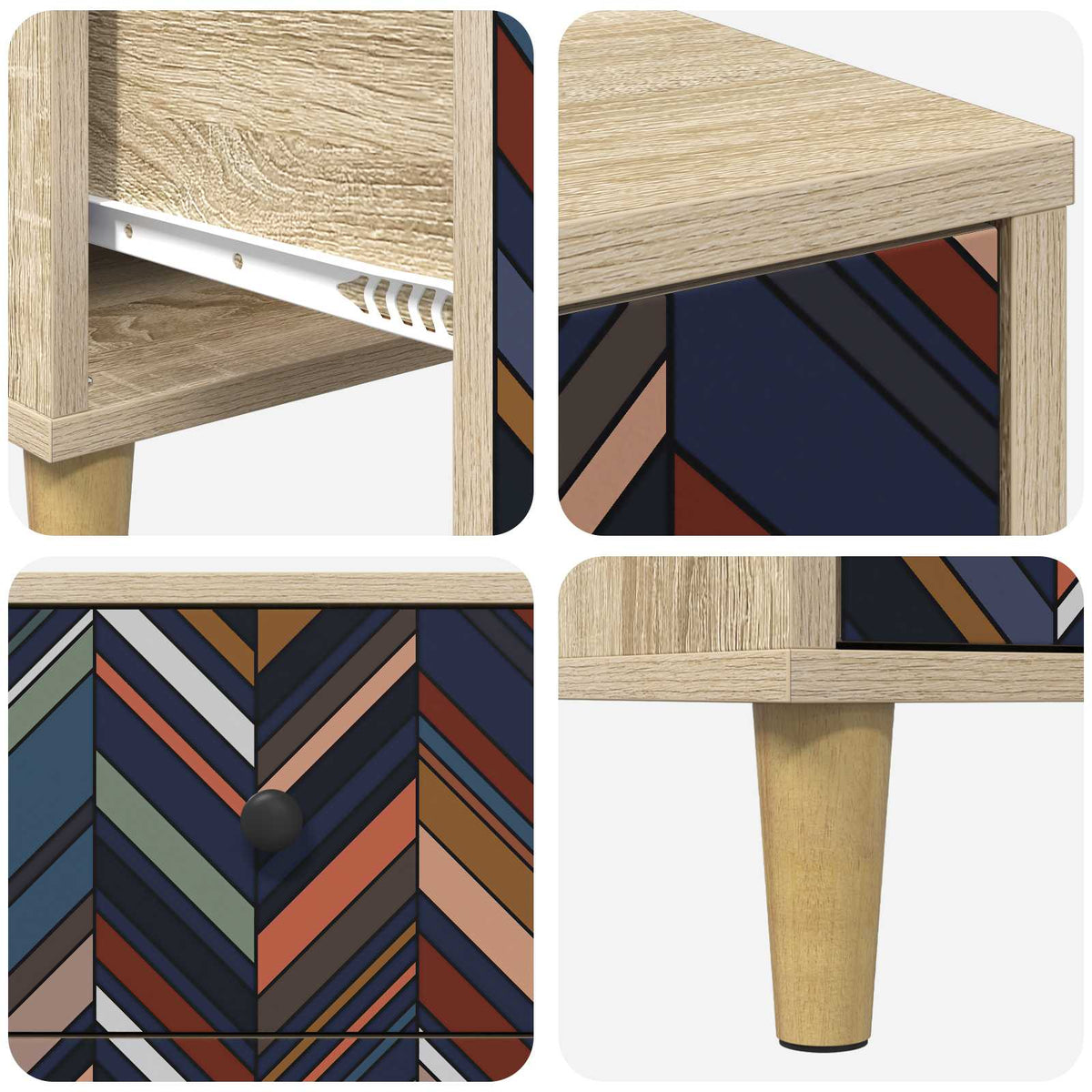 Wooden Bedside Cabinet 36cm Wide With 3 Drawers - Ommen