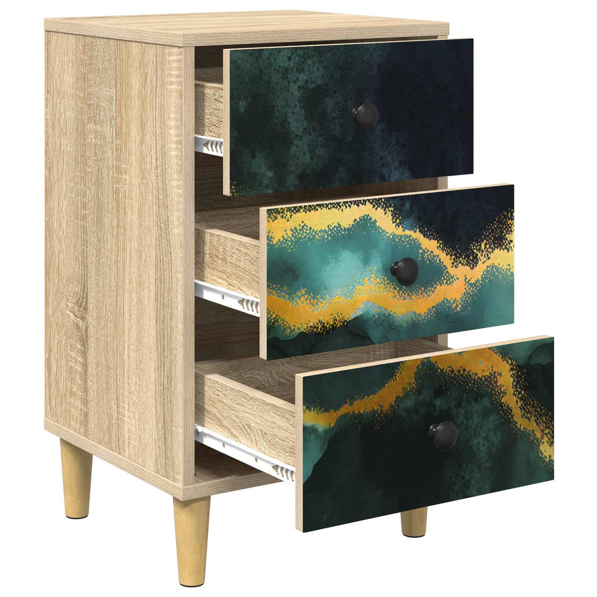 Wooden Bedside Cabinet 36cm Wide With 3 Drawers - Wijhe